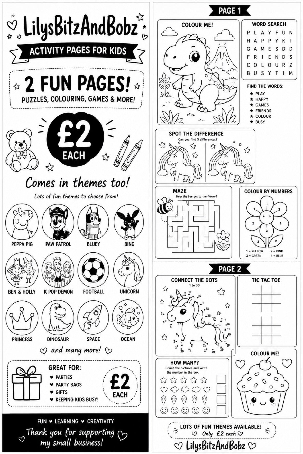 Kids activity pages